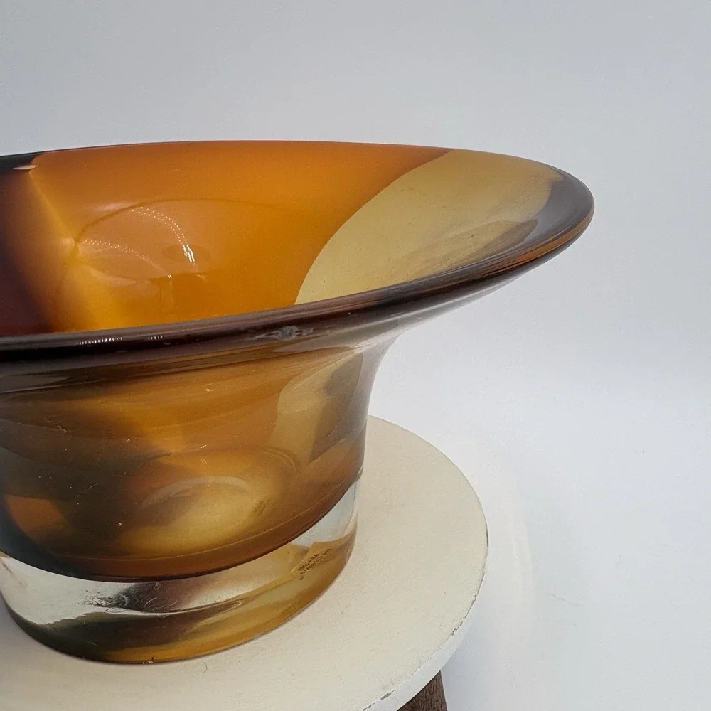 Vintage 1970s Teleflora Tri-color‎ Orange Amber Purple Handblown Glass Bowl Vase